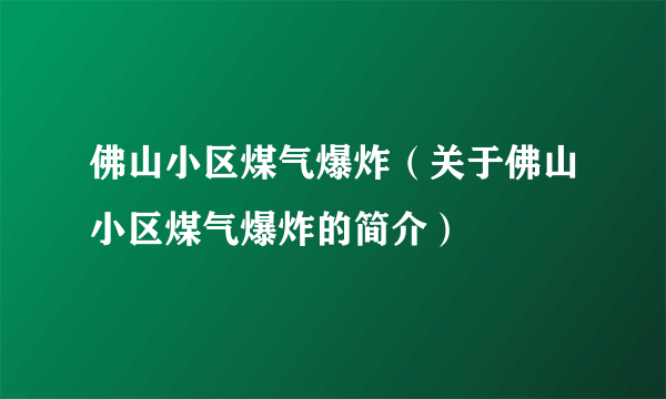 佛山小区煤气爆炸（关于佛山小区煤气爆炸的简介）