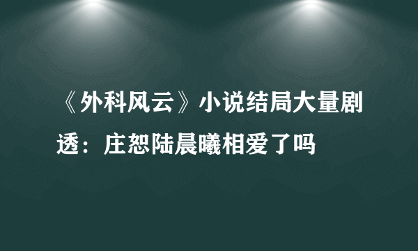 《外科风云》小说结局大量剧透：庄恕陆晨曦相爱了吗