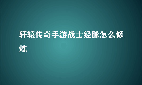 轩辕传奇手游战士经脉怎么修炼