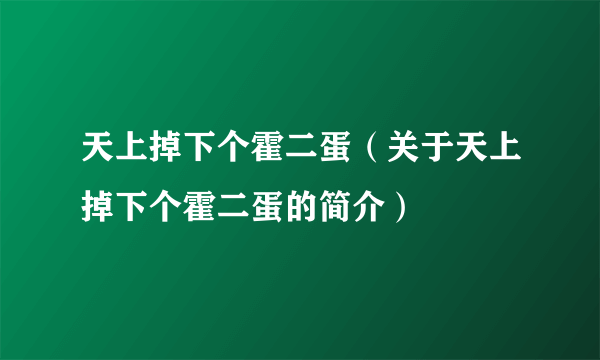 天上掉下个霍二蛋（关于天上掉下个霍二蛋的简介）