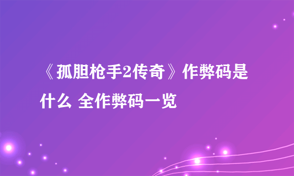 《孤胆枪手2传奇》作弊码是什么 全作弊码一览