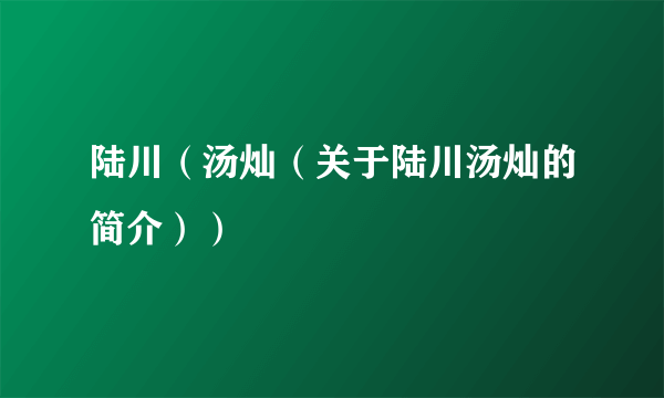 陆川（汤灿（关于陆川汤灿的简介））