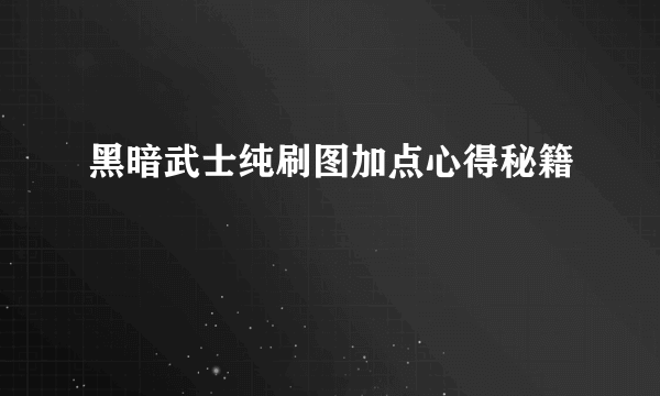 黑暗武士纯刷图加点心得秘籍