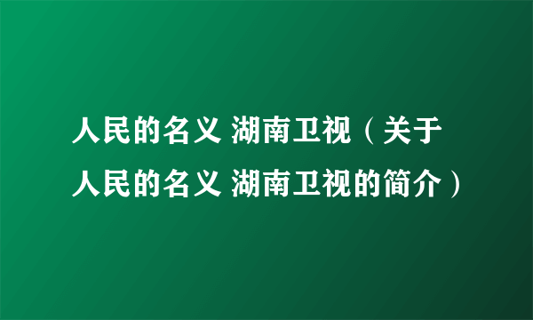 人民的名义 湖南卫视（关于人民的名义 湖南卫视的简介）