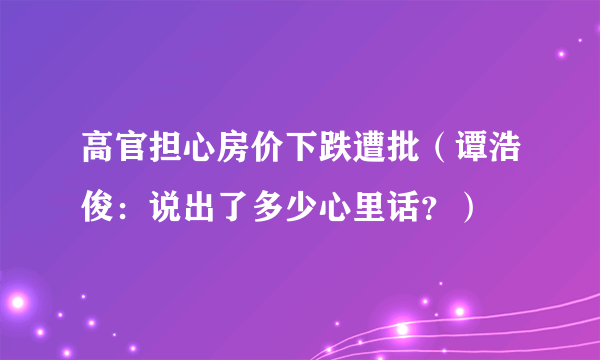 高官担心房价下跌遭批（谭浩俊：说出了多少心里话？）