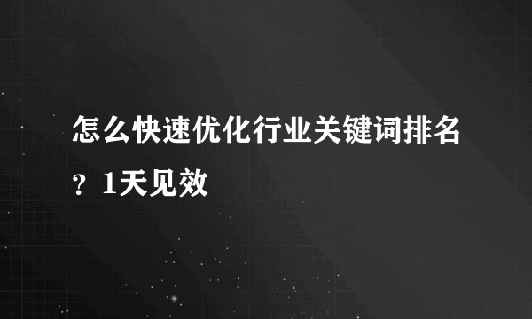 怎么快速优化行业关键词排名？1天见效