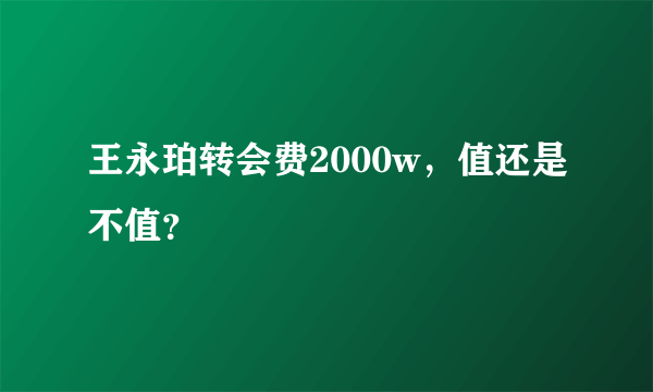 王永珀转会费2000w，值还是不值？