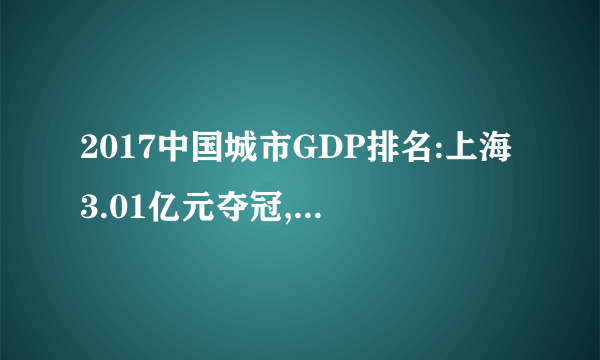 2017中国城市GDP排名:上海3.01亿元夺冠,14城GDP超万亿(完整榜单)