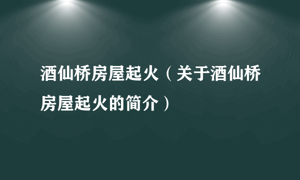 酒仙桥房屋起火（关于酒仙桥房屋起火的简介）