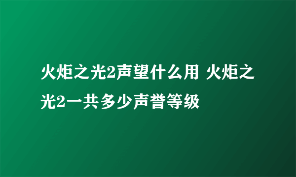 火炬之光2声望什么用 火炬之光2一共多少声誉等级