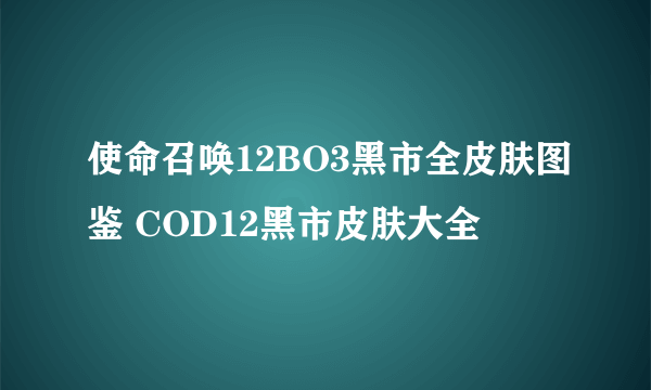 使命召唤12BO3黑市全皮肤图鉴 COD12黑市皮肤大全