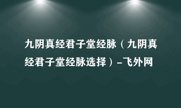 九阴真经君子堂经脉（九阴真经君子堂经脉选择）-飞外网