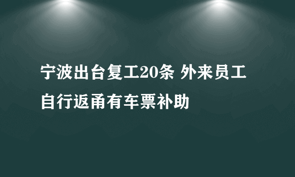 宁波出台复工20条 外来员工自行返甬有车票补助