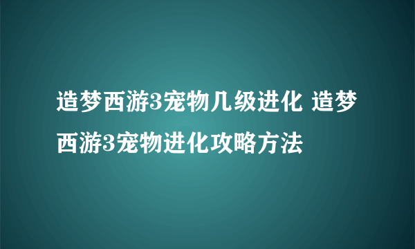 造梦西游3宠物几级进化 造梦西游3宠物进化攻略方法