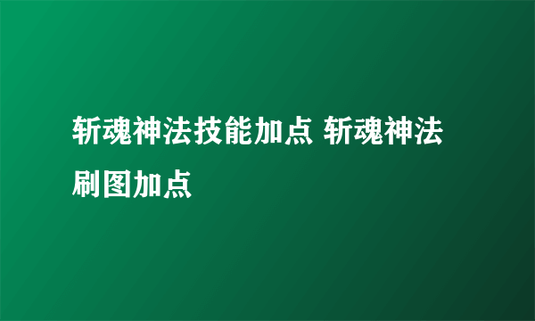 斩魂神法技能加点 斩魂神法刷图加点