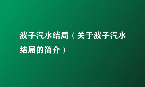 波子汽水结局（关于波子汽水结局的简介）