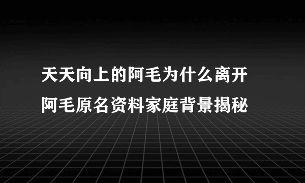 天天向上的阿毛为什么离开 阿毛原名资料家庭背景揭秘