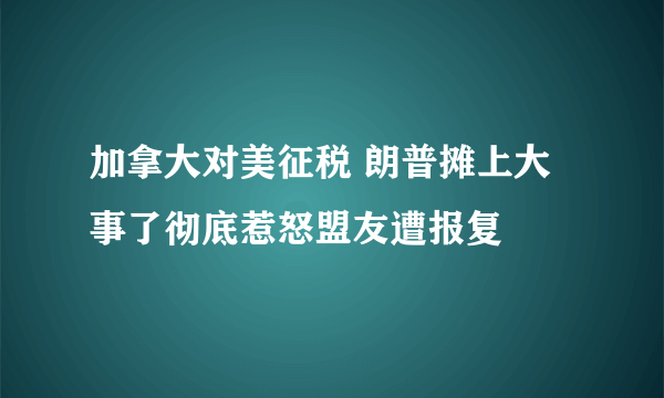 加拿大对美征税 朗普摊上大事了彻底惹怒盟友遭报复