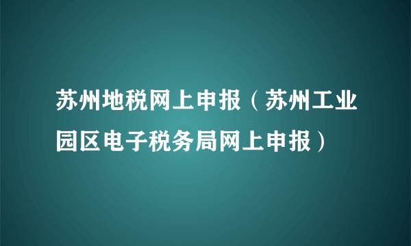 苏州地税网上申报（苏州工业园区电子税务局网上申报）