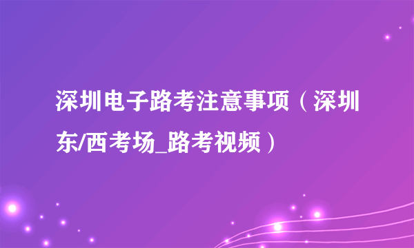 深圳电子路考注意事项（深圳东/西考场_路考视频）