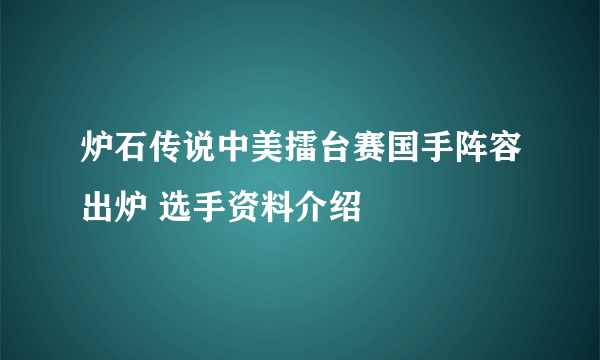 炉石传说中美擂台赛国手阵容出炉 选手资料介绍