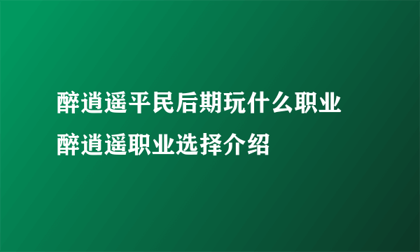 醉逍遥平民后期玩什么职业 醉逍遥职业选择介绍