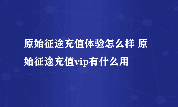 原始征途充值体验怎么样 原始征途充值vip有什么用