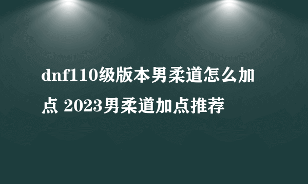 dnf110级版本男柔道怎么加点 2023男柔道加点推荐