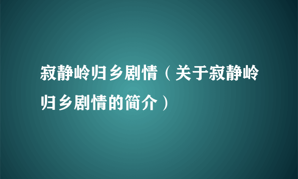 寂静岭归乡剧情（关于寂静岭归乡剧情的简介）