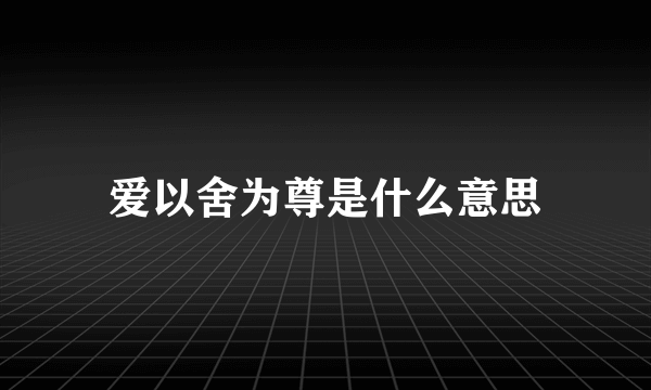 爱以舍为尊是什么意思