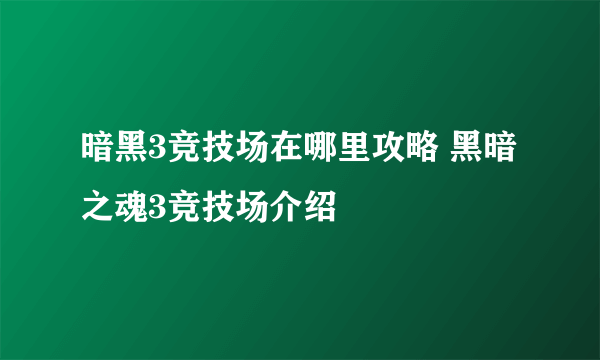 暗黑3竞技场在哪里攻略 黑暗之魂3竞技场介绍