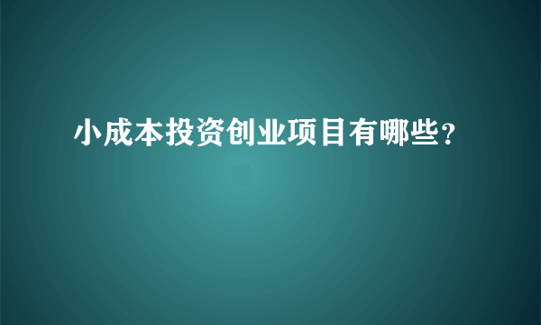 小成本投资创业项目有哪些？