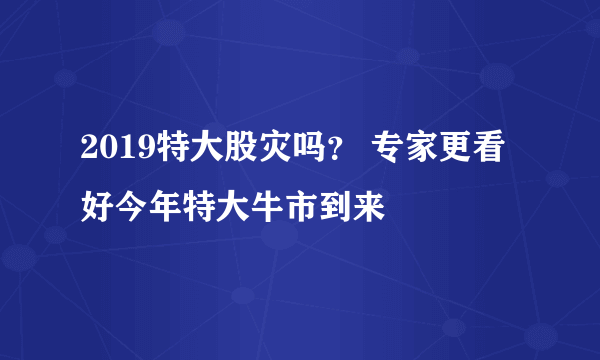 2019特大股灾吗？ 专家更看好今年特大牛市到来