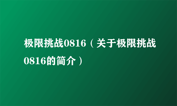 极限挑战0816（关于极限挑战0816的简介）