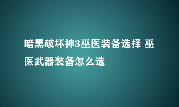 暗黑破坏神3巫医装备选择 巫医武器装备怎么选