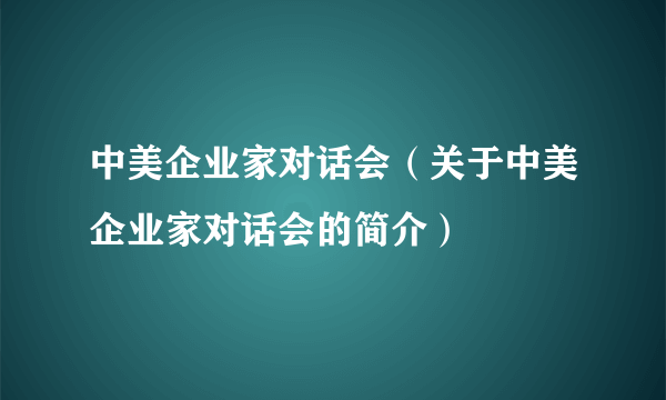 中美企业家对话会（关于中美企业家对话会的简介）