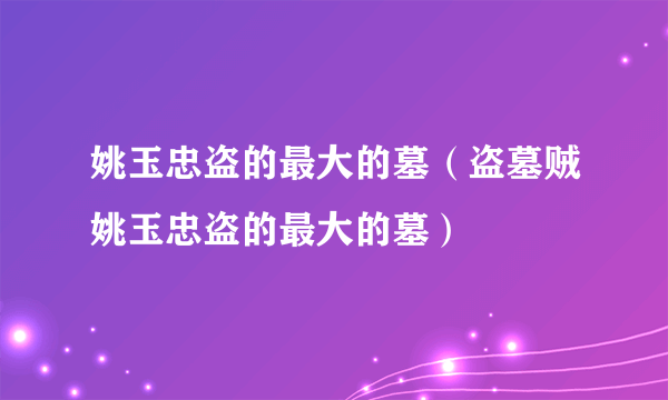 姚玉忠盗的最大的墓（盗墓贼姚玉忠盗的最大的墓）