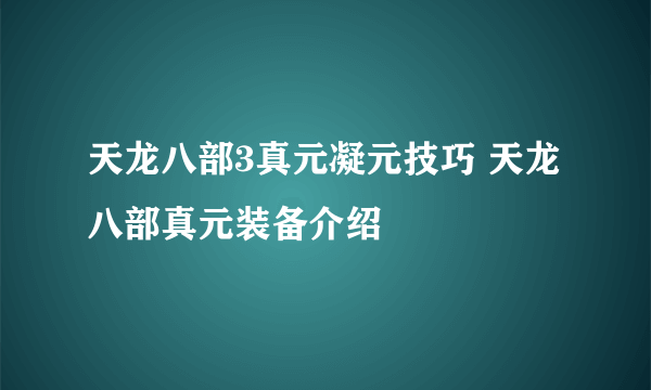 天龙八部3真元凝元技巧 天龙八部真元装备介绍