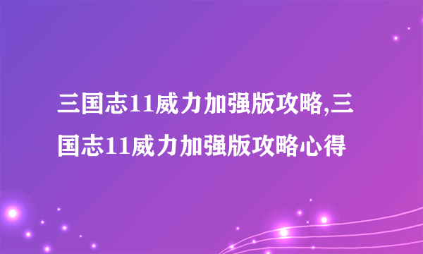 三国志11威力加强版攻略,三国志11威力加强版攻略心得