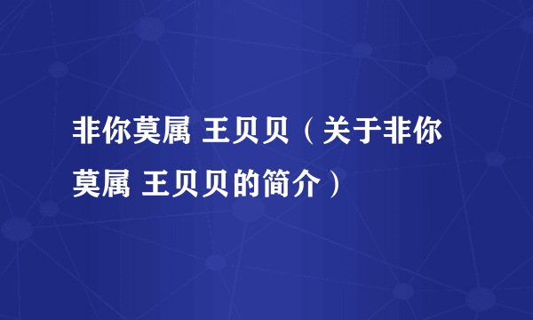 非你莫属 王贝贝（关于非你莫属 王贝贝的简介）