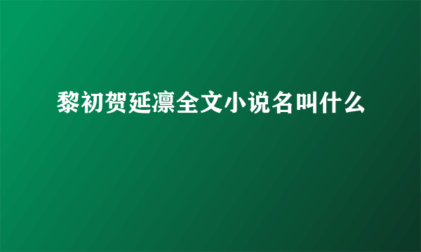 黎初贺延凛全文小说名叫什么