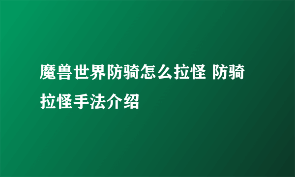 魔兽世界防骑怎么拉怪 防骑拉怪手法介绍