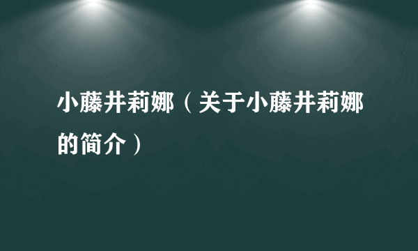 小藤井莉娜（关于小藤井莉娜的简介）