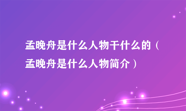 孟晚舟是什么人物干什么的（孟晚舟是什么人物简介）