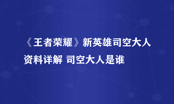 《王者荣耀》新英雄司空大人资料详解 司空大人是谁