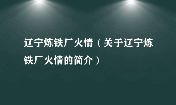 辽宁炼铁厂火情（关于辽宁炼铁厂火情的简介）