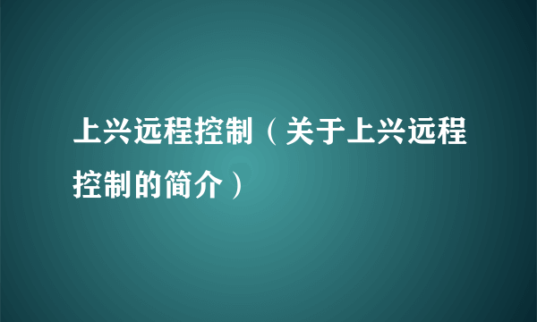 上兴远程控制（关于上兴远程控制的简介）