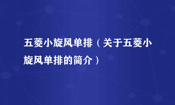 五菱小旋风单排（关于五菱小旋风单排的简介）