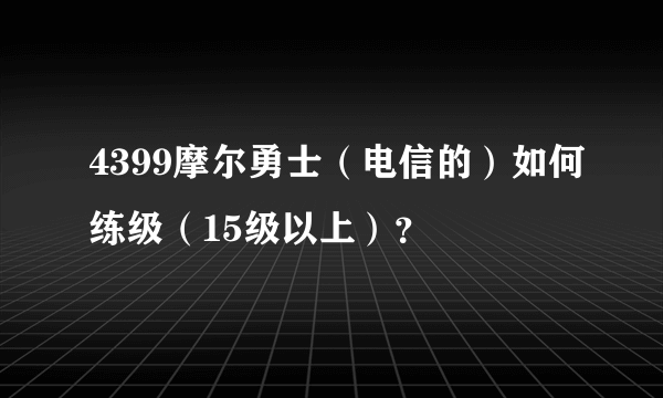 4399摩尔勇士（电信的）如何练级（15级以上）？