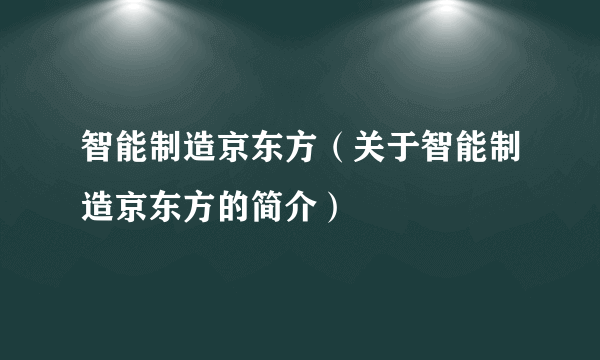 智能制造京东方（关于智能制造京东方的简介）